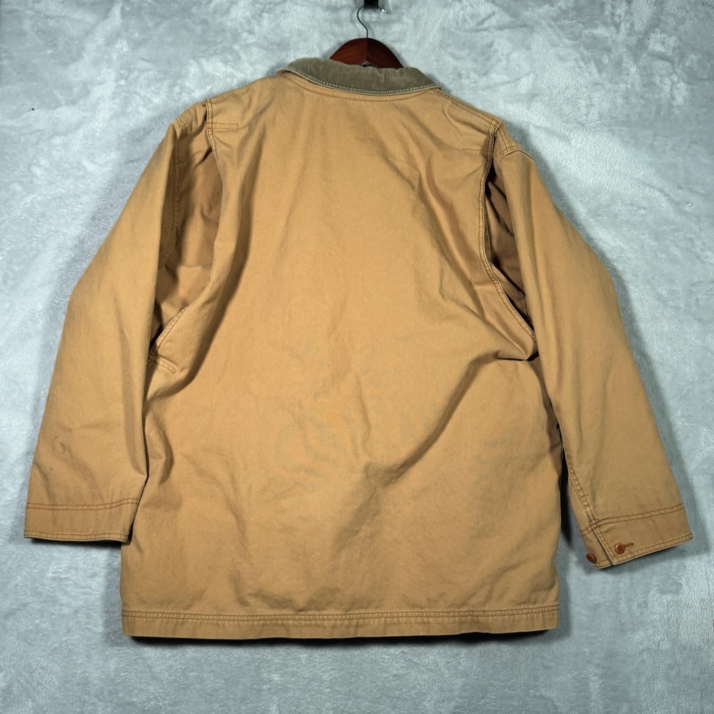 LL Bean Coat Mens 2XL Brown Canvas Plaid Lined Barn Work Embroidered *FLAW - Picture 9 of 10
